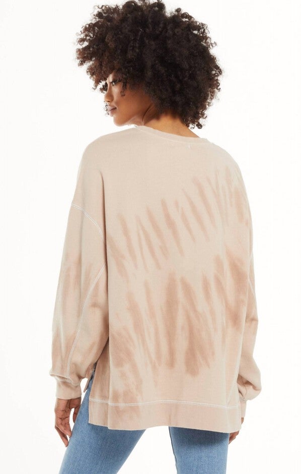 BILOXI OVERSIZED PULLOVER IN NATURAL TIE DYE, Natural Tie Dye / Beige, alternate image number null