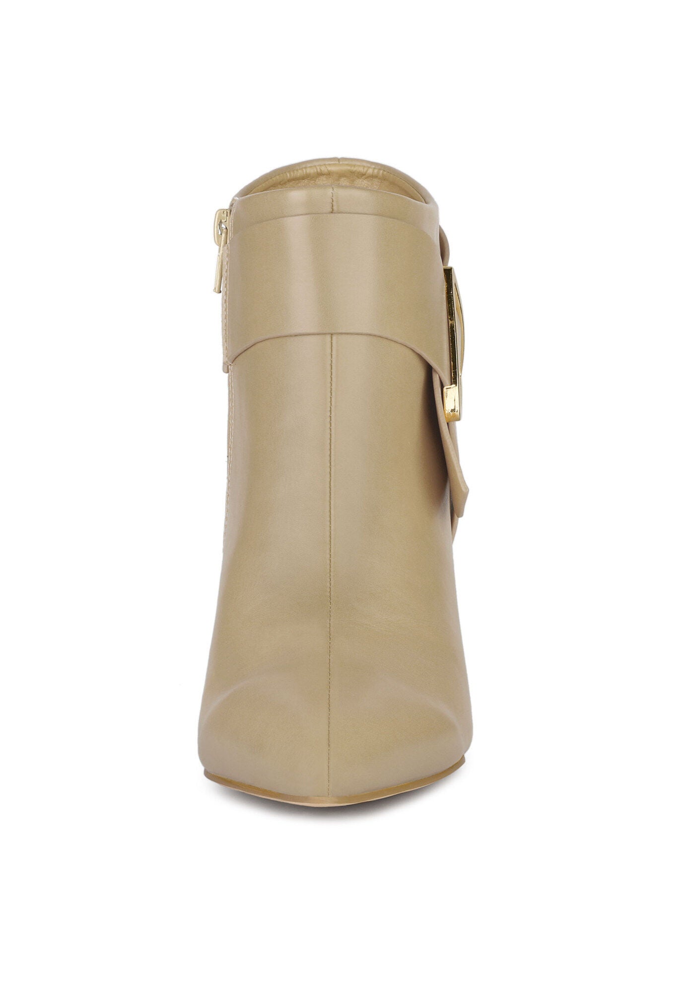 Pointed Toe Triangle Buckle Chunky Heels Ankle Boots, Beige / Beige, alternate image number 2