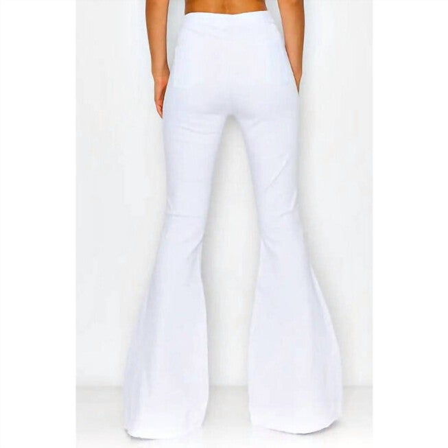 DISTRESSED HIGH WAIST BELL PANTS IN WHITE, White / White, alternate image number null