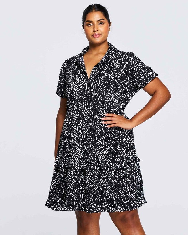 Speckle Spot Collared Dress, Print / Black, alternate image number null