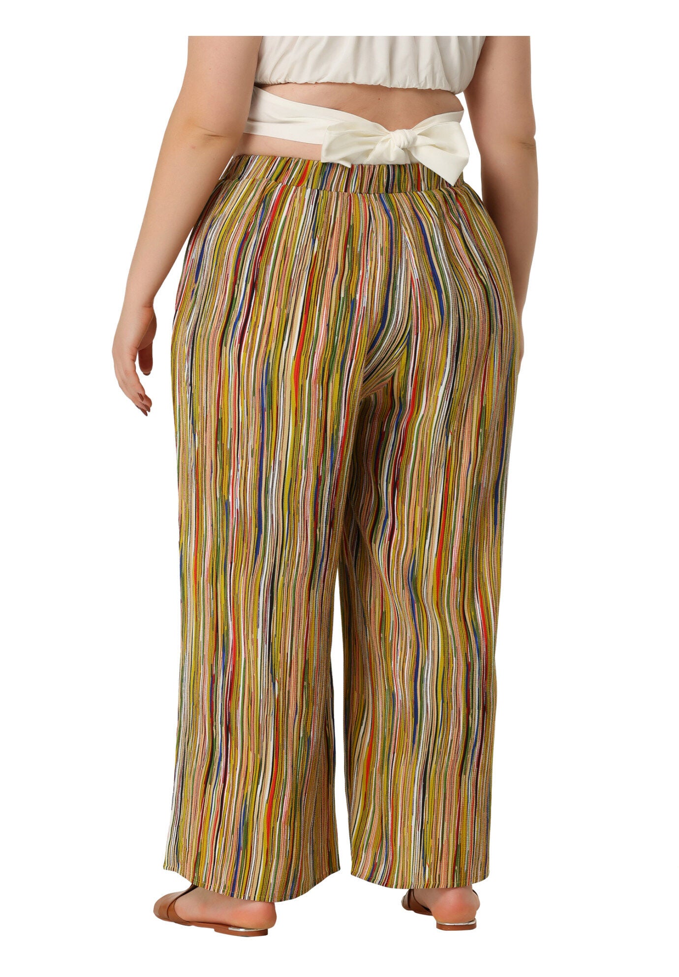 STRIPE BOHO WIDE LEG PAPER BAG PALAZZO PANTS, Yellow / Yellow, alternate image number 3