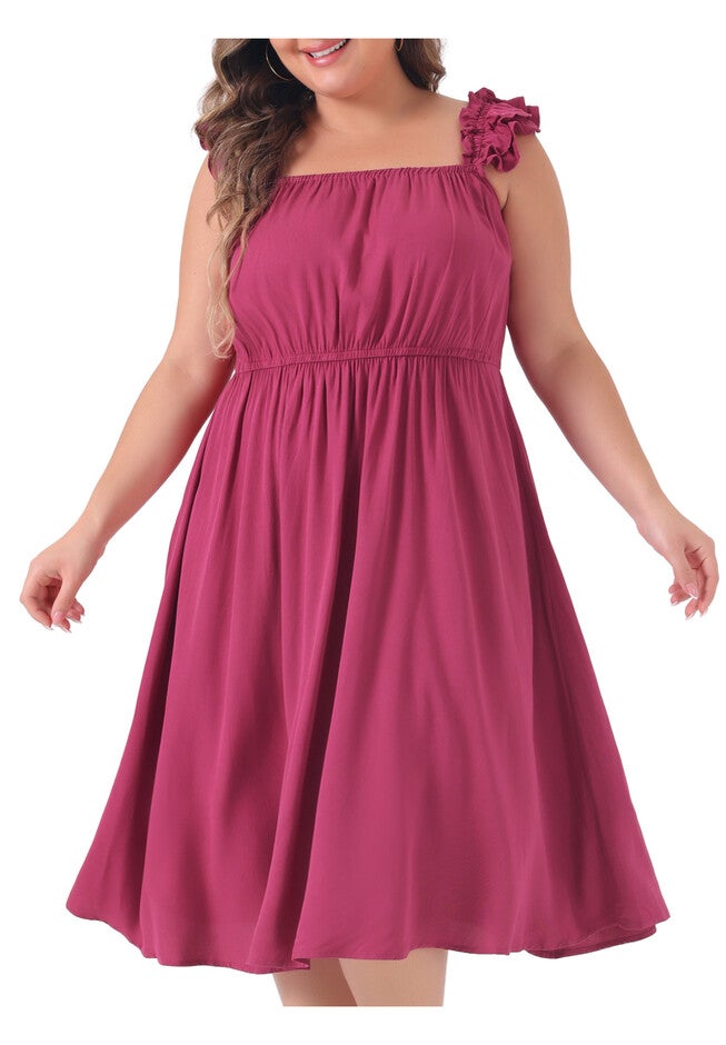 Ruffle Cap Sleeve Shirred Waist A Line Beach Sundress, Hot Pink / Pink, alternate image number 2