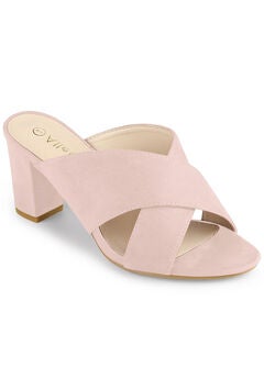Crisscross Strap Block Heel Slide Sandals