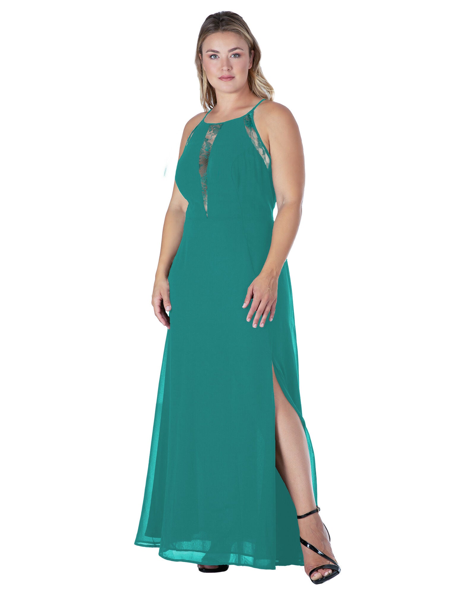 Women&#39;s Lace Detailed Sleeveless Maxi Dress, Hunter Green / Turquoise, hi-res image number 0