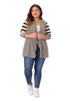 CASUAL STRIPED OPEN FRONT CARDIGAN