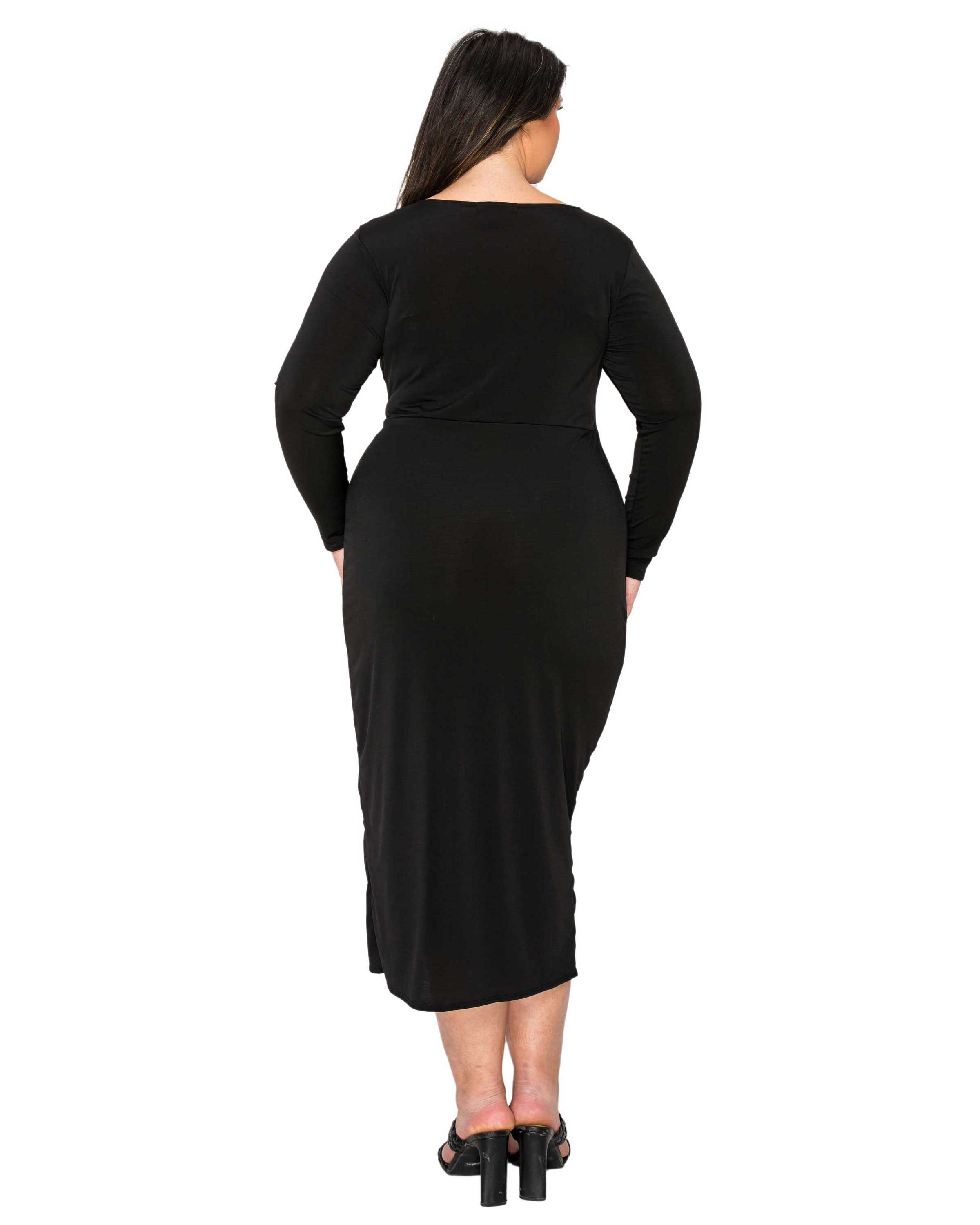 Estelle Ruched Bodycon Midi Dress, Black / Black, alternate image number 2