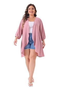 OPEN FRONT 3/4 SLEEVE SWISS DOTS LIGHTWEIGHT COVER UP CARDIGAN