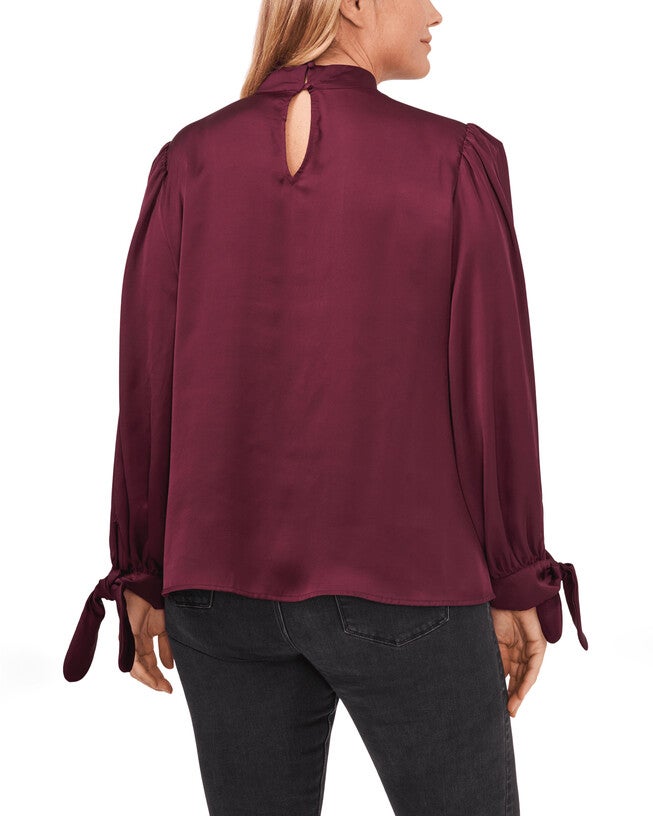 Kinsley Tie -Sleeve Mock Neck Blouse, 680RICH CABERNET / Burgundy, alternate image number null