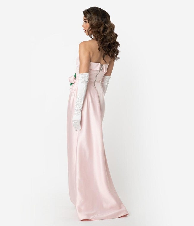 Barbie™ x Unique Vintage Pink Satin Strapless Enchanted Evening Gown, Light Pink / Pink, alternate image number 3