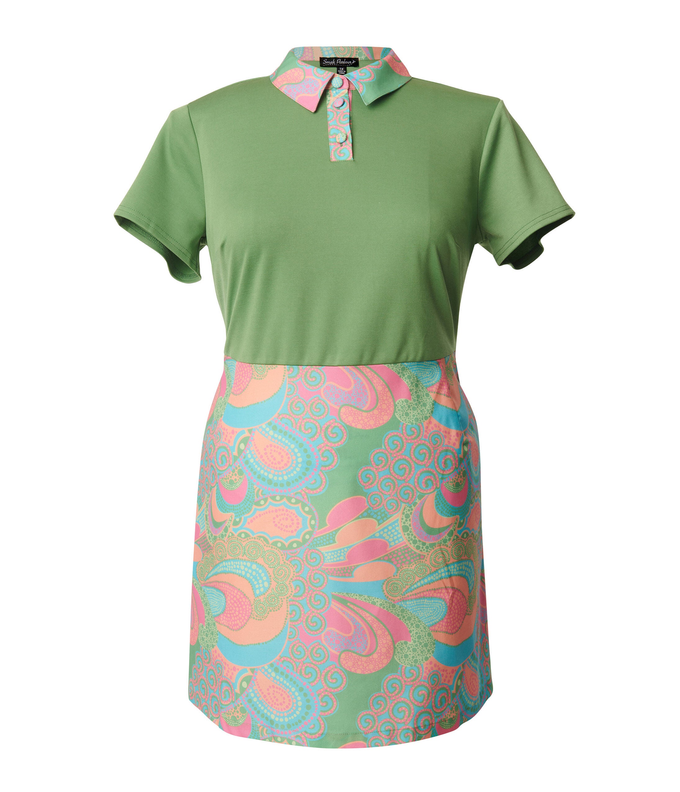 Smak Parlour Green & Pink Paisley Mini Dress, Green  GreenBluePink Paisley / Light Green, hi-res image number 0