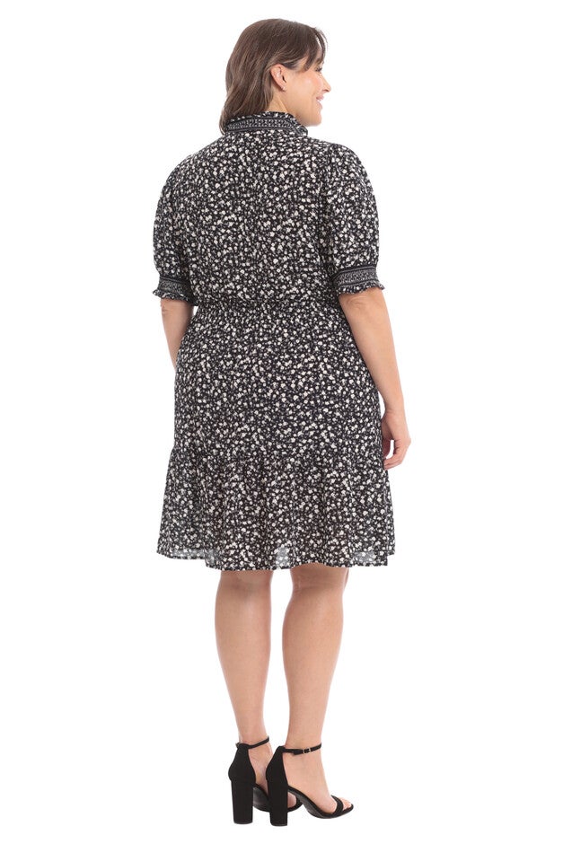 Smocked waist and puff sleeve tiered skirt dress, , alternate image number 2