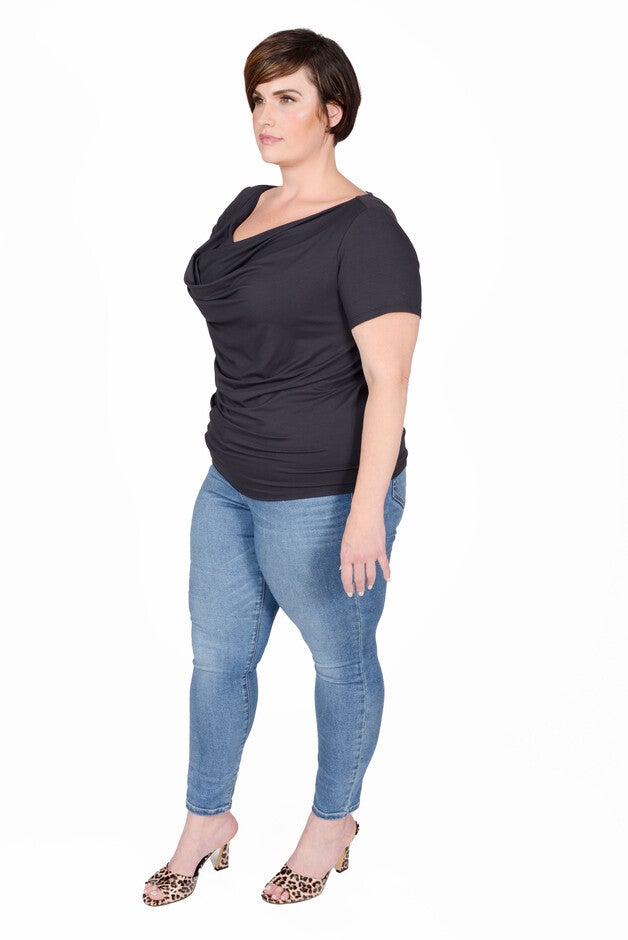 Tracy Drape Neck Tee Black, OffBlack / Black, alternate image number null