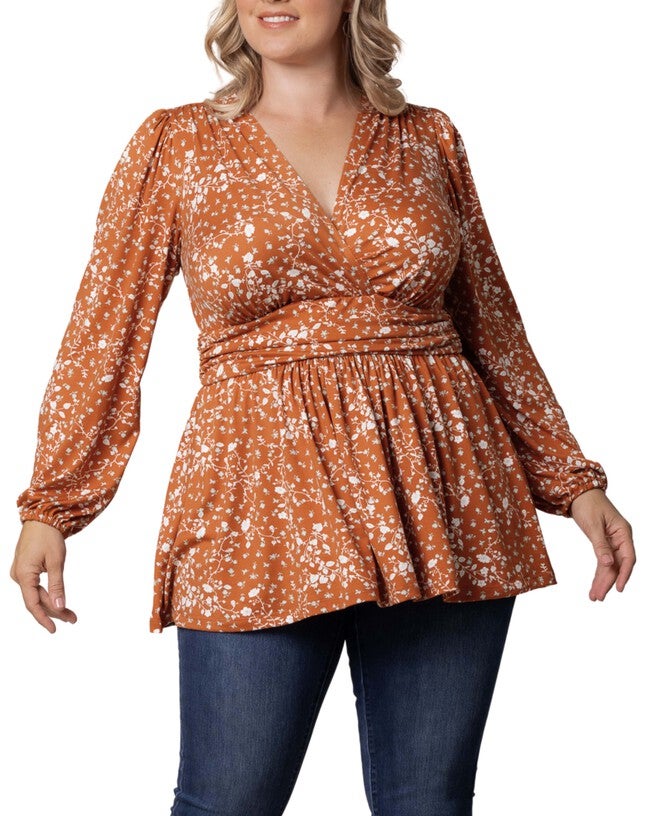 Leah Long Sleeve Tunic Top, AMBER VINING FLORALS / Orange, alternate image number null