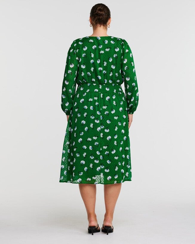 Wispy Green Floral Long Sleeve Midi Dress | Dia & Co Wispy Green Floral Long Sleeve Midi Dress | Dia & Co