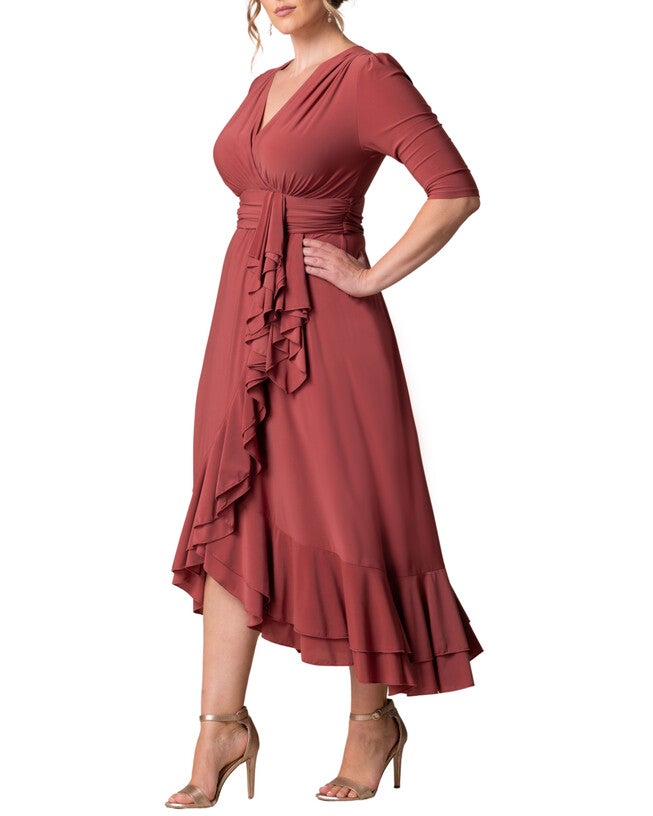 Veronica Ruffle Evening Gown, ROSY SUNSET / Terracotta, alternate image number 3