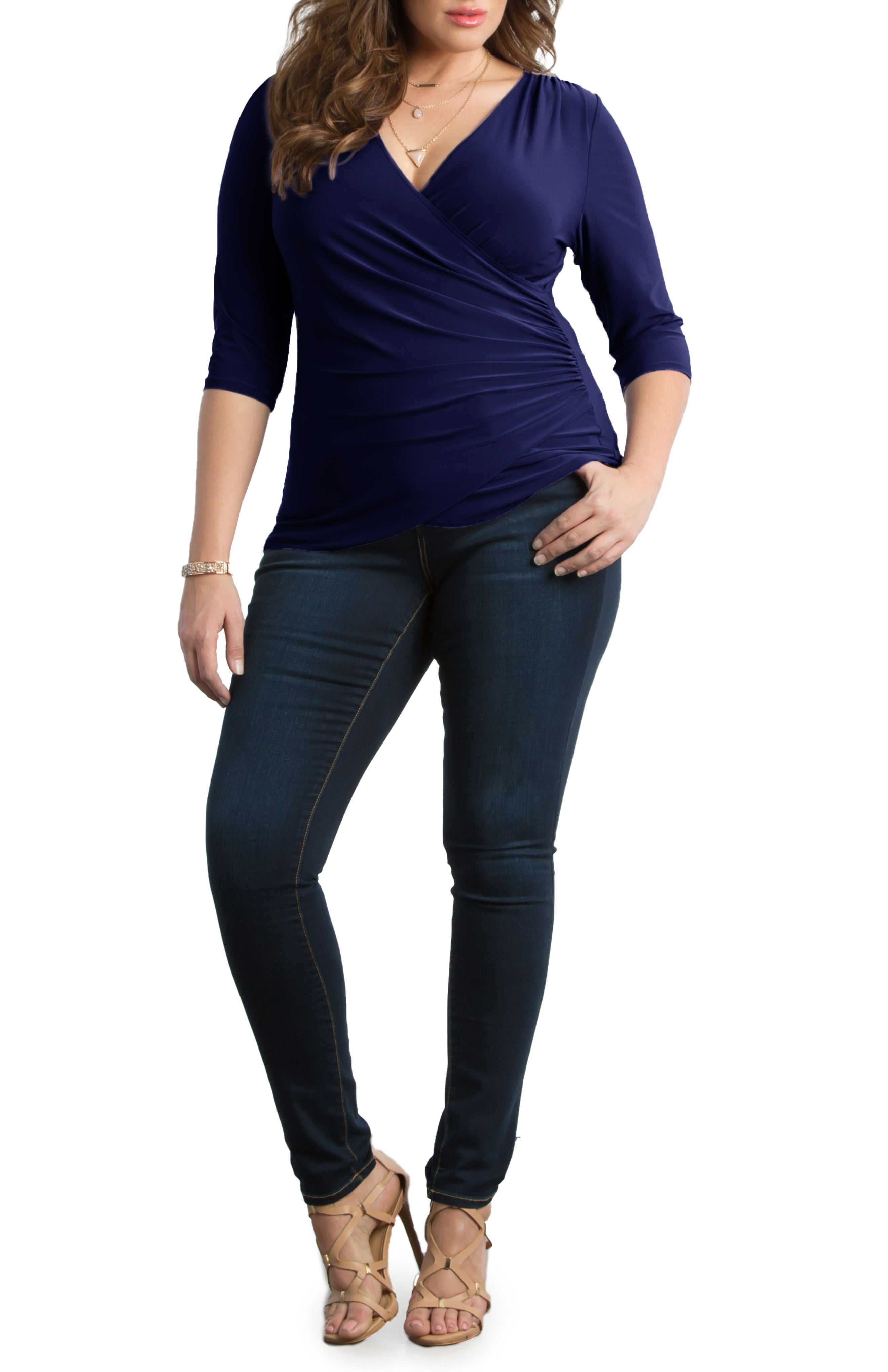 Femme Fatale Faux Wrap Top, NOUVEAU NAVY / Navy, alternate image number 3