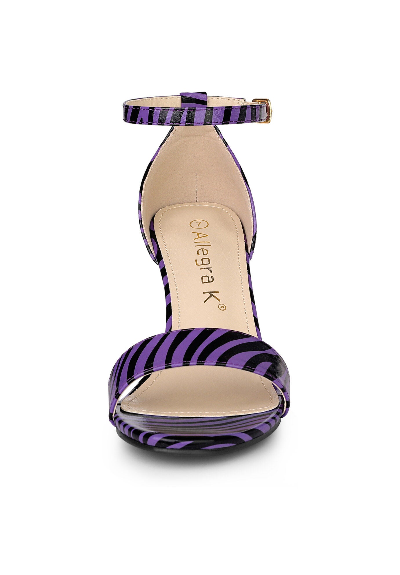 Snakeskin Ankle Strap Snake Chunky Heel Sandals, Black Purple / Purple, alternate image number 1