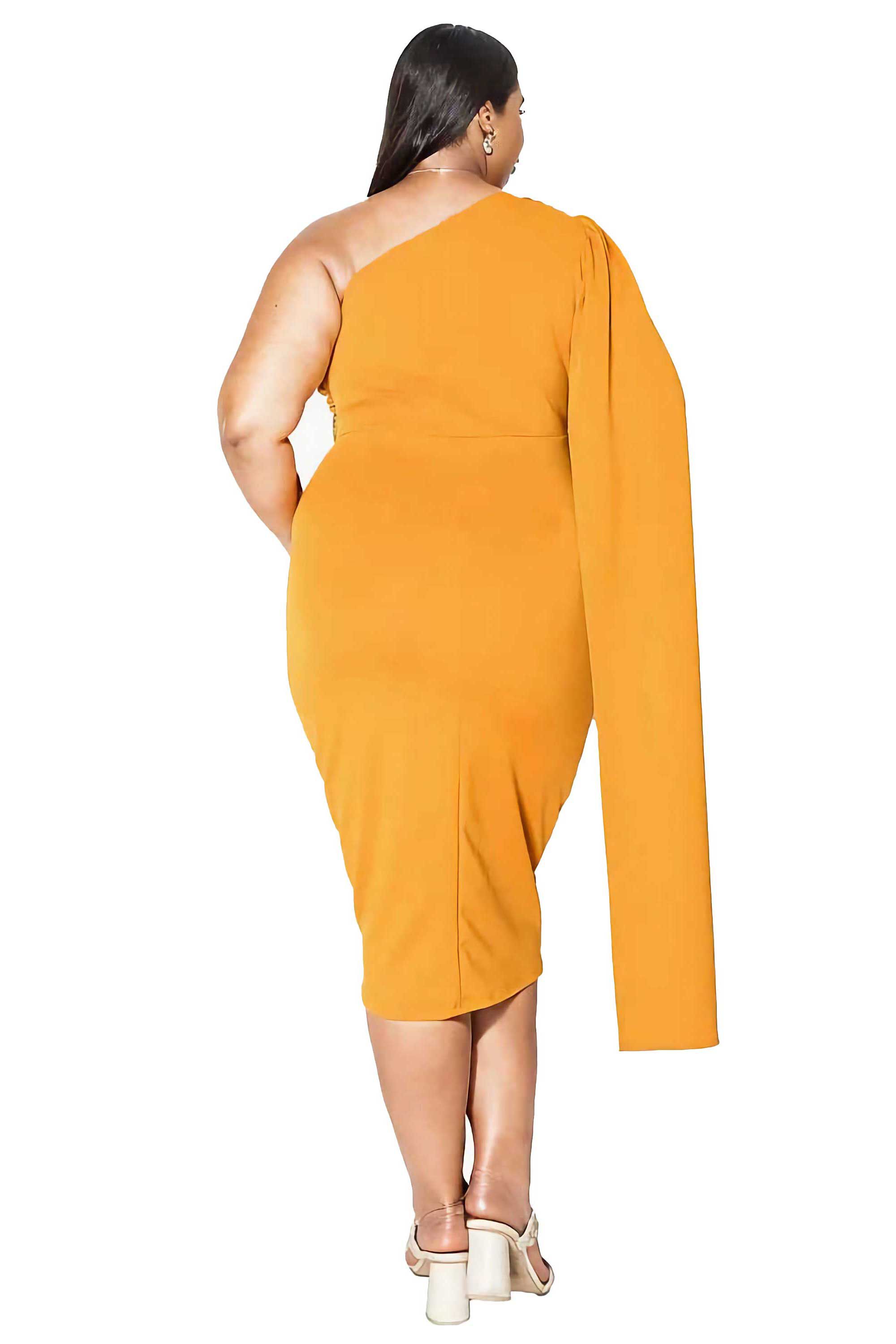 SPADE ONE SHOULDER CAPE DRESS, Mustard / Mustard, alternate image number 2