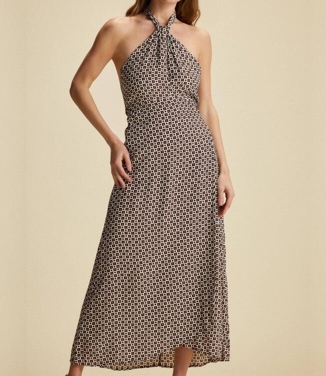 LEIKO MIDI DRESS IN DE MARIA PRINT, De Maria Print / Brown, hi-res image number 0