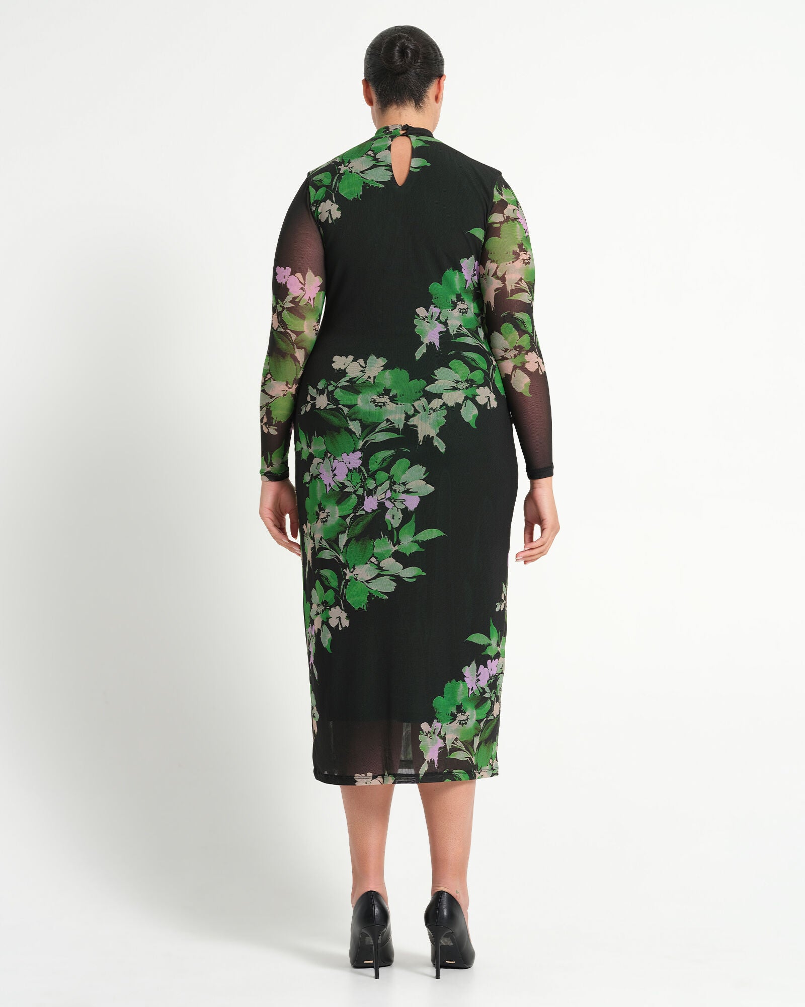 Fiora Printed Mesh Dress, Ivy Fleur / Forest Green, alternate image number 2