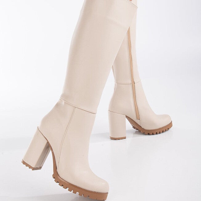 ALIZE - BEIGE WIDE CALF PLATFORM BOOTS, BEIGE / Beige, alternate image number 3