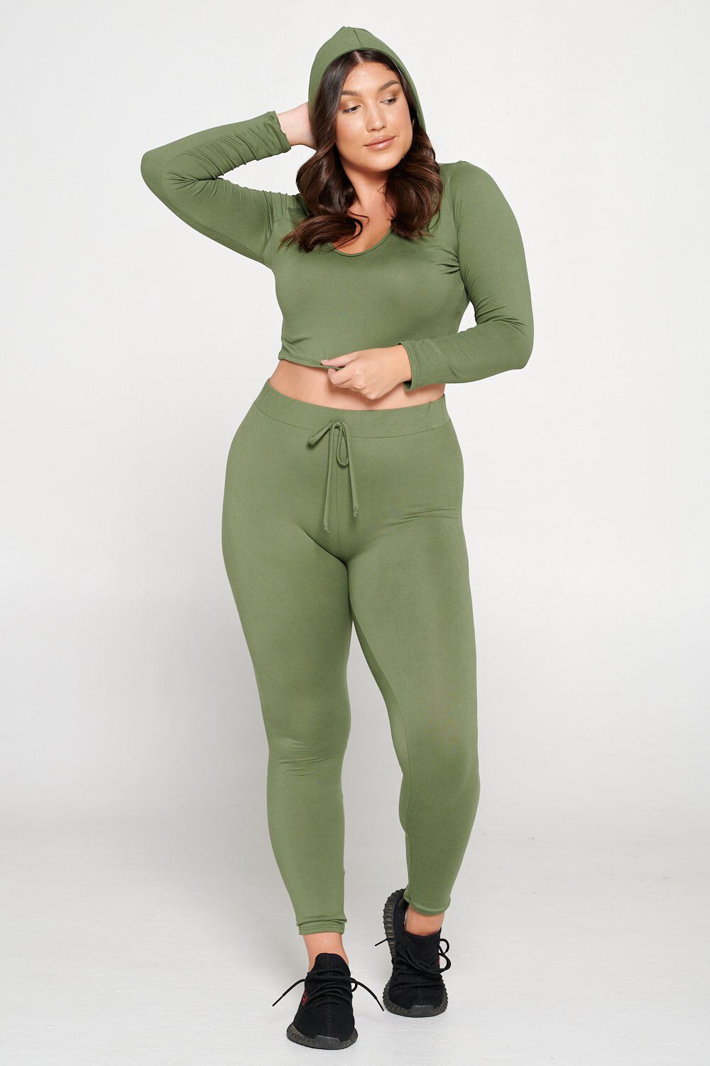 Crop Pullover Hoodie and Sweatpants Set, Moss / Hunter Green, hi-res image number 0
