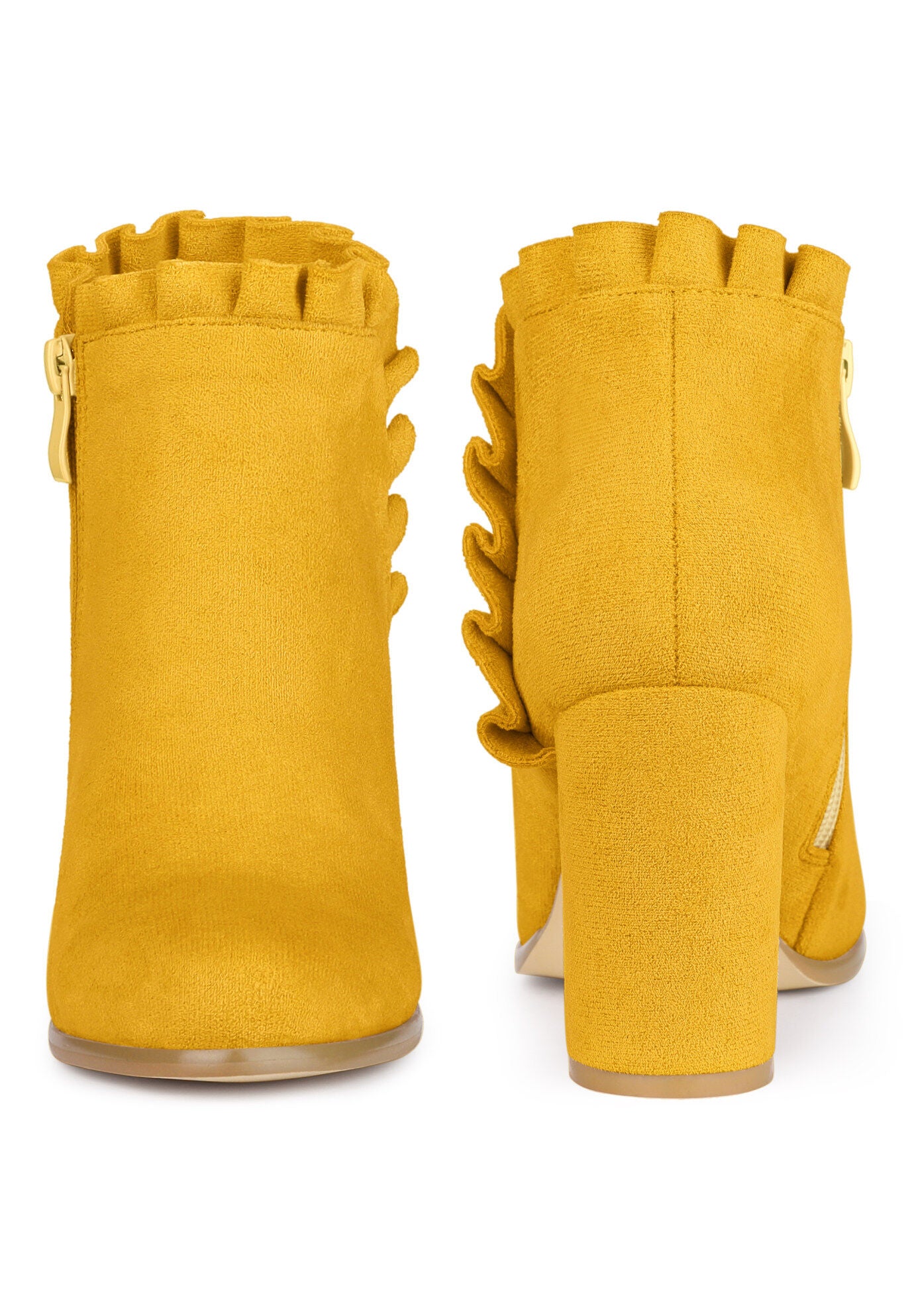 Ruffle Chunky Heel Booties Ankle Boots, Yellow / Yellow, alternate image number 1