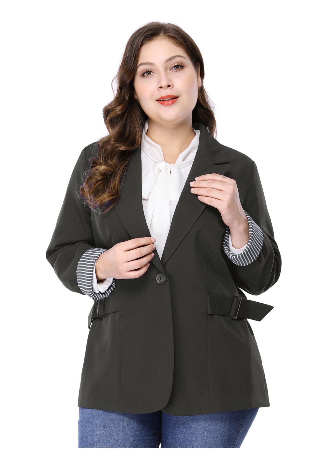 CONTRAST STRIPE CUFF NOTCHED LAPEL BLAZER, Dark Black / Black, hi-res image number 0