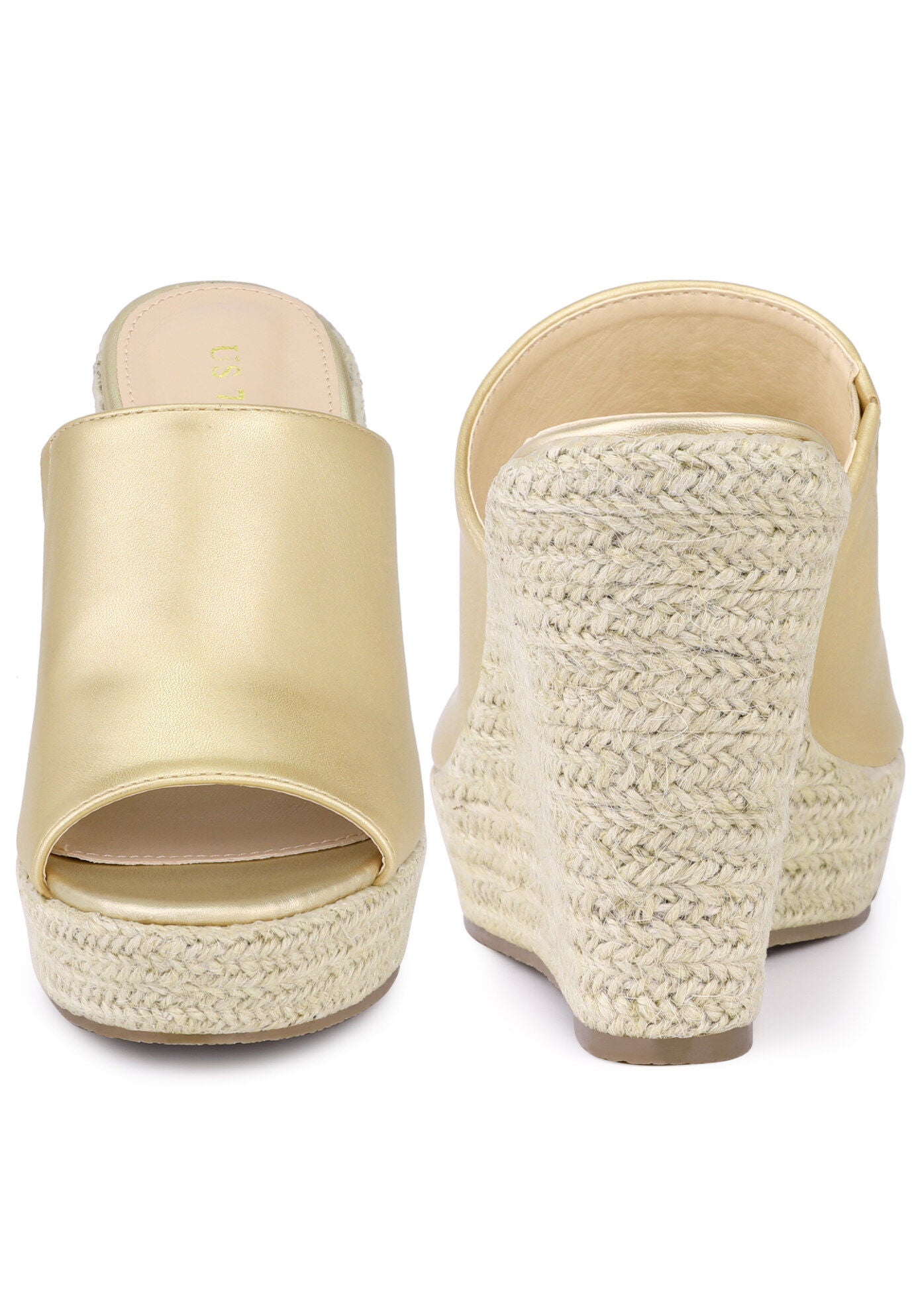 Open Toe Espadrille Wedge Heel Platform Slide Sandal, Gold / Gold, alternate image number 1