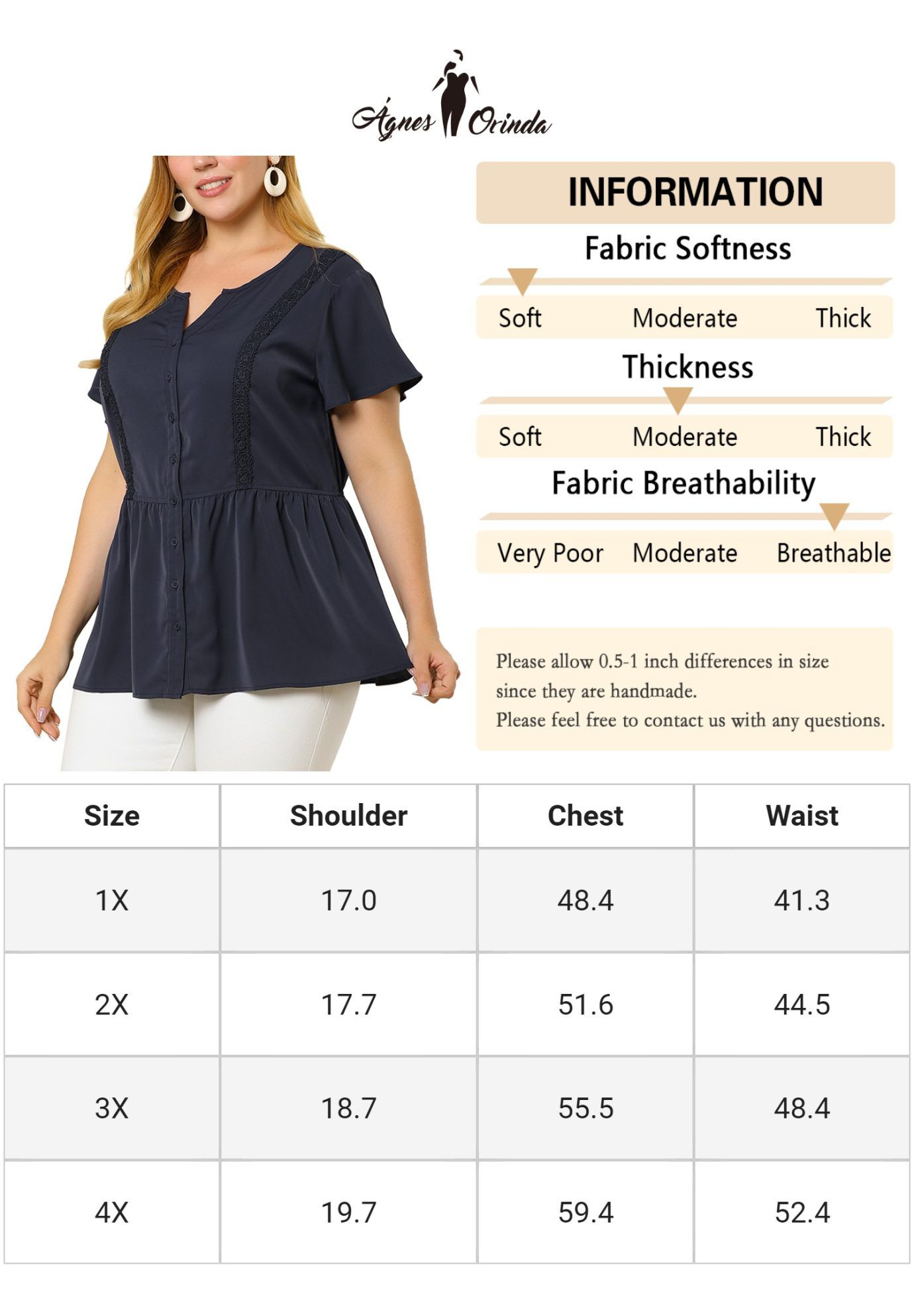 Button Down V Neck Blouse Shirt Short Sleeve Flare Peplum Top, Navy Blue / Navy, alternate image number 4