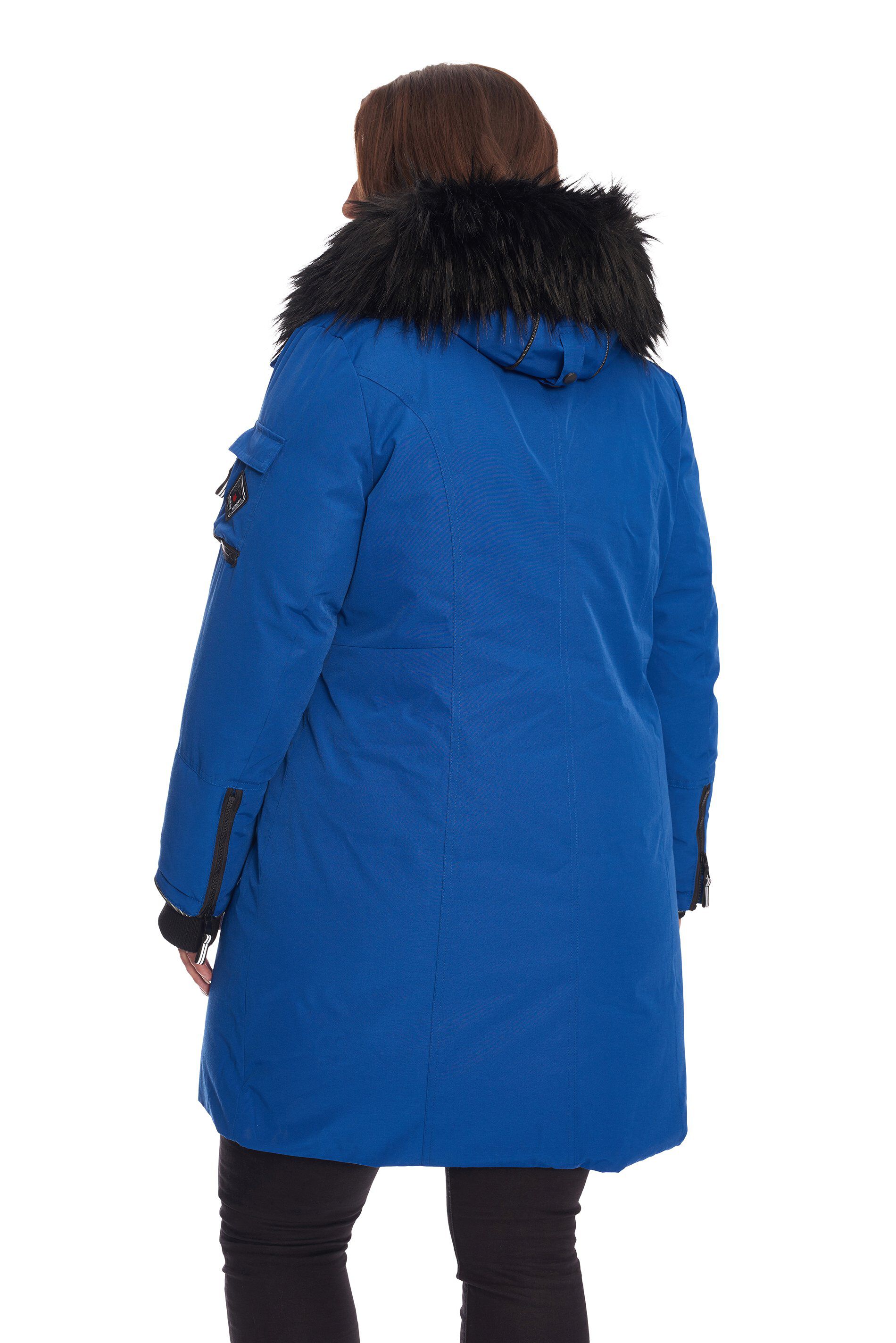 LAURENTIAN | Vegan Down Recycled Long Parka Winter With Faux Fur Hood, Cobalt / Cobalt, alternate image number 3