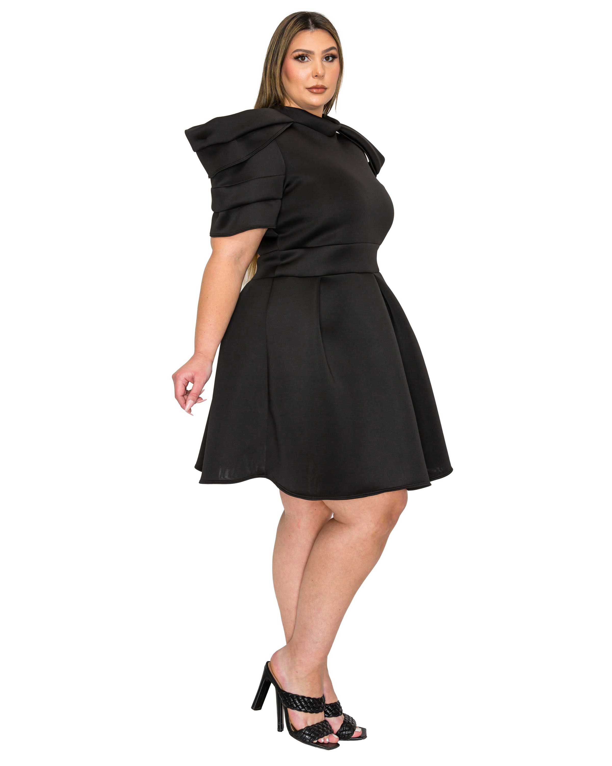 Karina Neoprene Flare Dress, Black / Black, alternate image number 1
