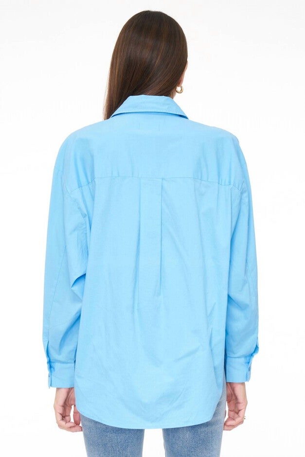 SLOANE LONG SLEEVE OVERSIZED BUTTON DOWN SHIRT IN CAMPANULA BLUE, , alternate image number null