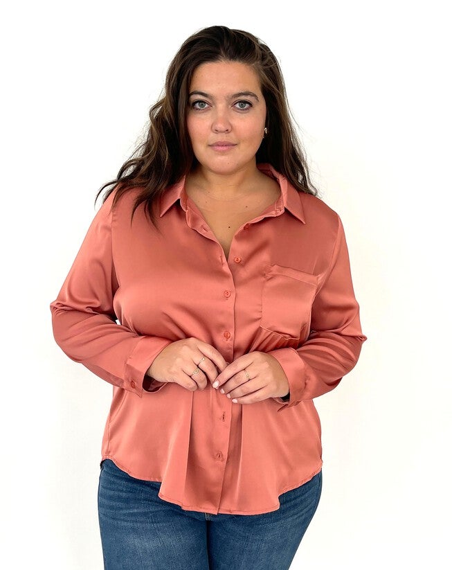 Mallow Satin Button Down - Terra Cotta, Terra Cotta / Mauve, hi-res image number null