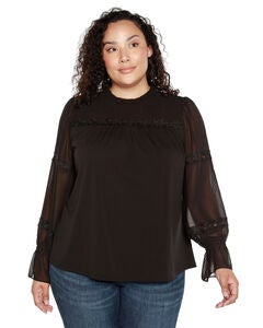 MIXED MEDIA BLOUSON-SLEEVE TOP