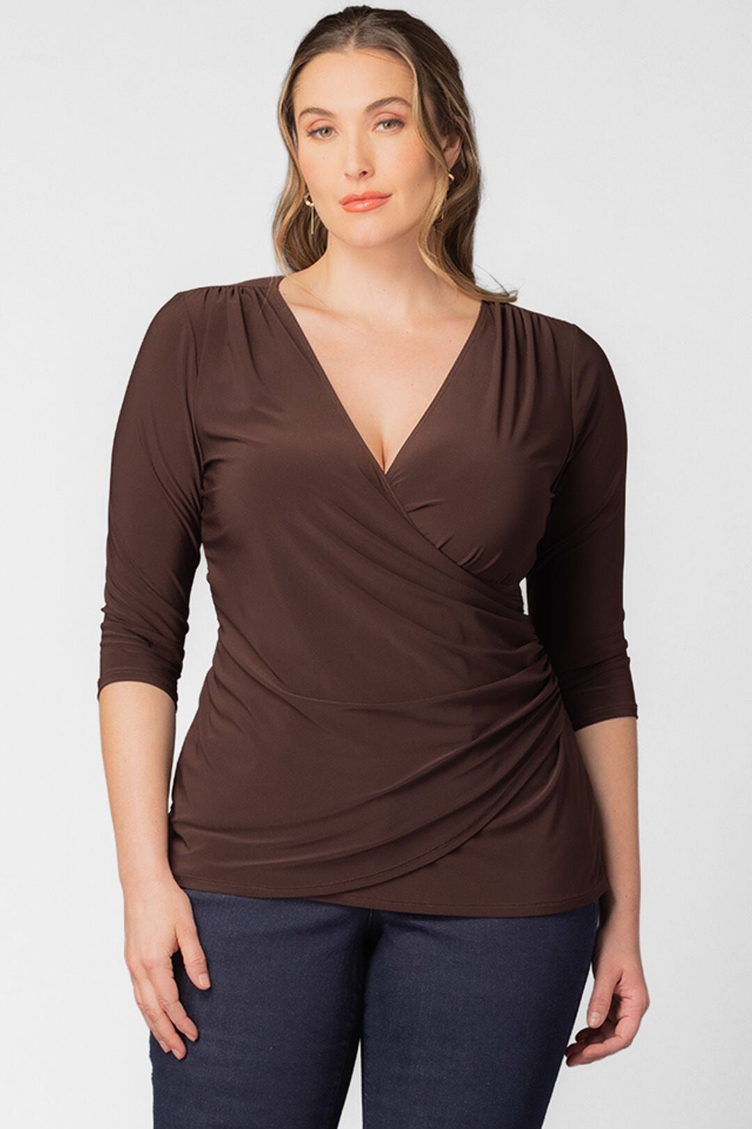 Femme Fatale Faux Wrap Top, Chocolate / Brown, alternate image number 2