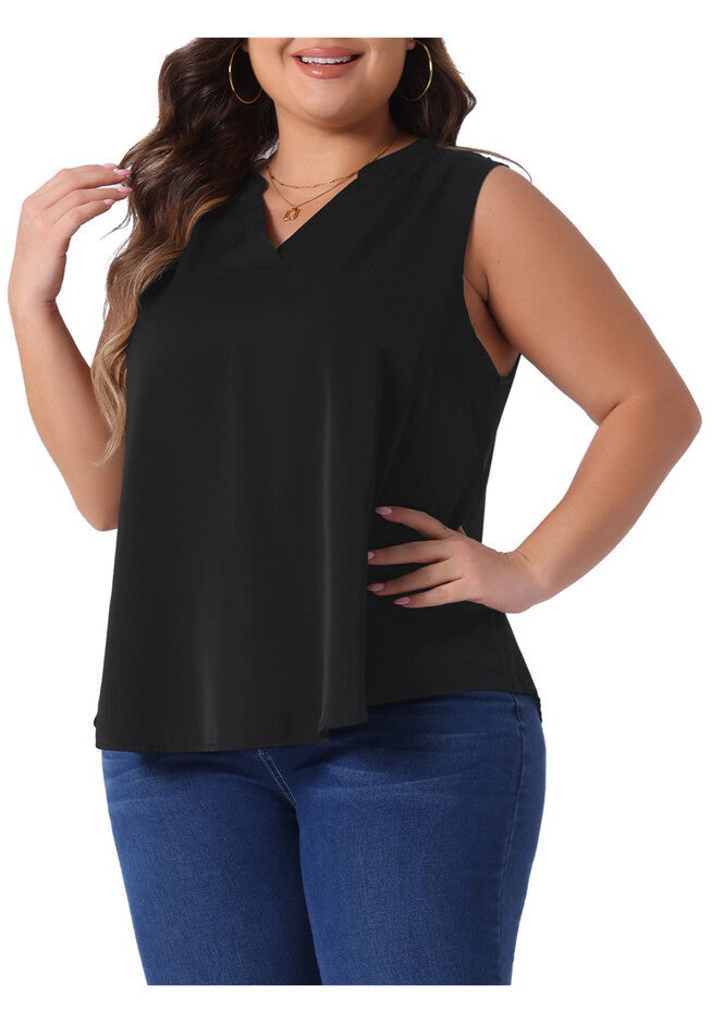 V Neck Sleeveless Blouses Casual Tank Top, Black / Black, alternate image number 1