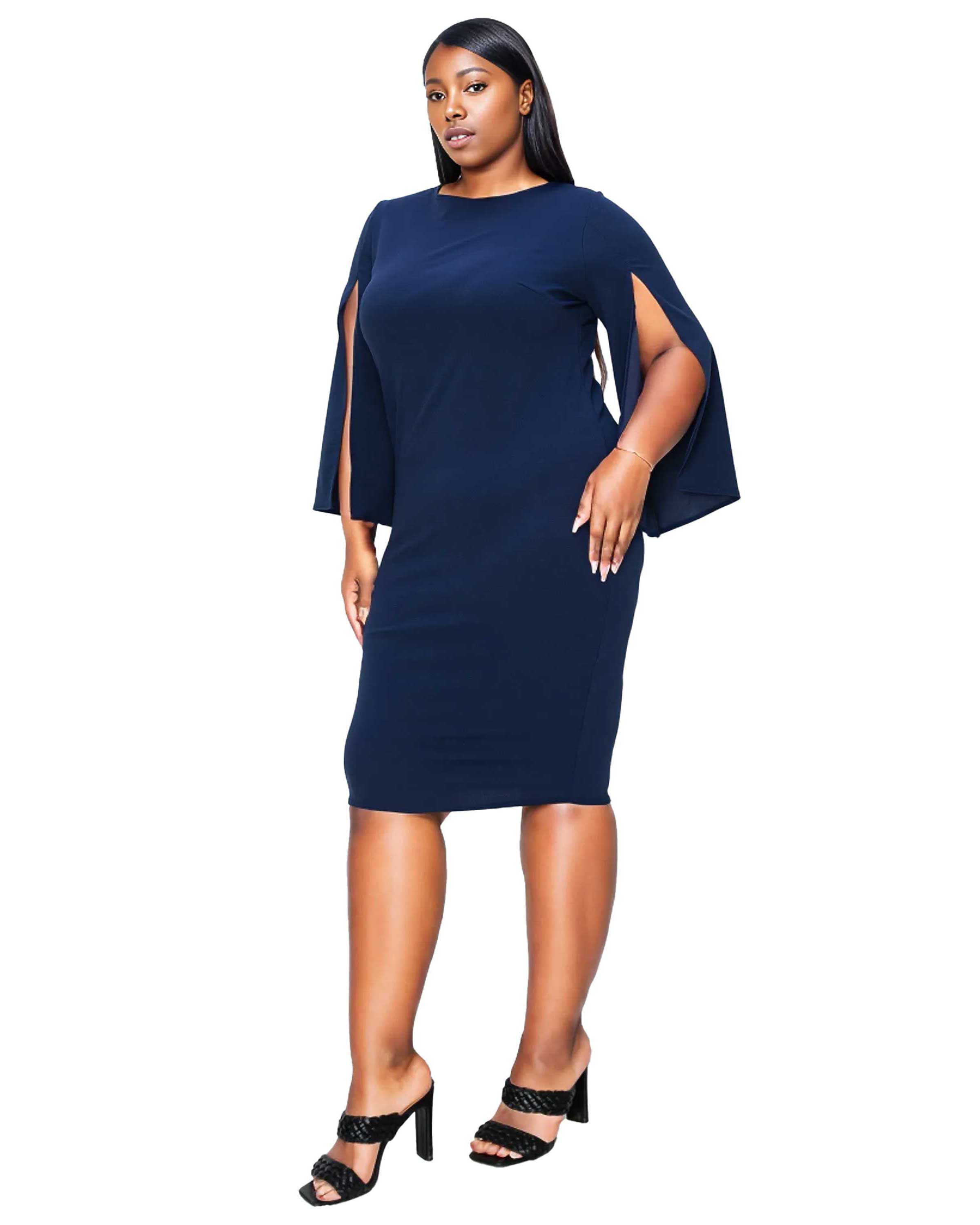 CLEMENTINE SLIT SLEEVE DRESS, Navy / Navy, alternate image number 1