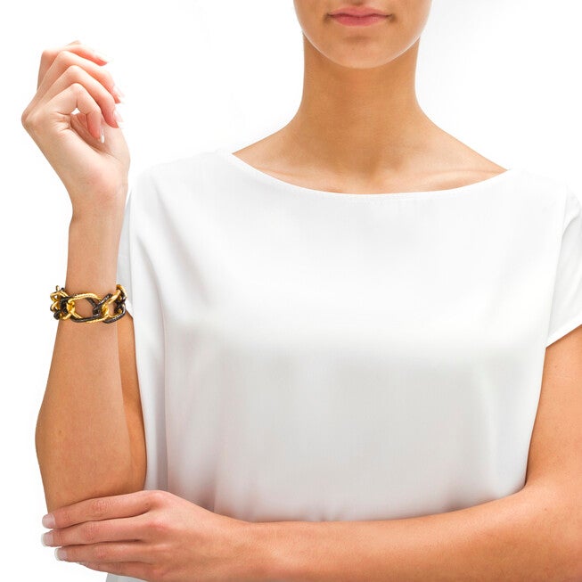 Double Curb-Link Bracelet and Drop Earrings Set in Goldtone and Black Ruthenium, , alternate image number 6