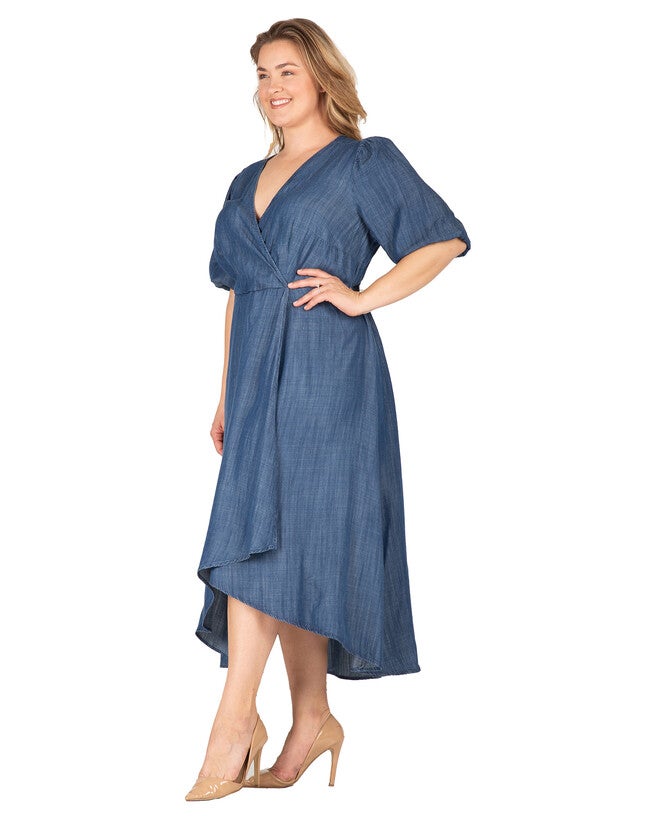 Lilly Women's Puff Sleeves High Low Tencel Dress, , alternate image number 7