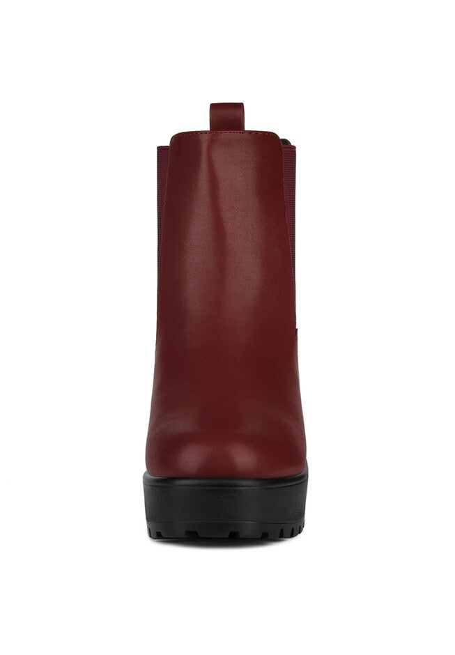 Platform Chunky Heel Booties Chelsea Boots, Burgundy / Burgundy, alternate image number 2