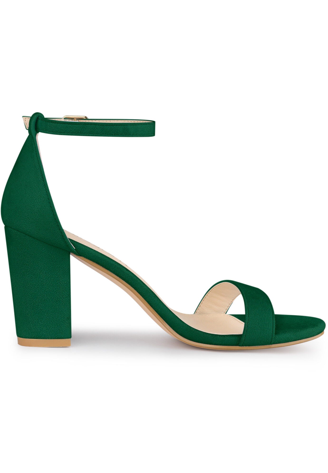 Buckle Ankle Strap High Chunky Heels Sandals, Green / Forest Green, hi-res image number 0