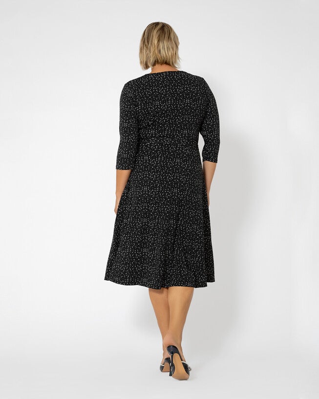 Eliza V-Neck Midi Dress, BLACK / Black, alternate image number null
