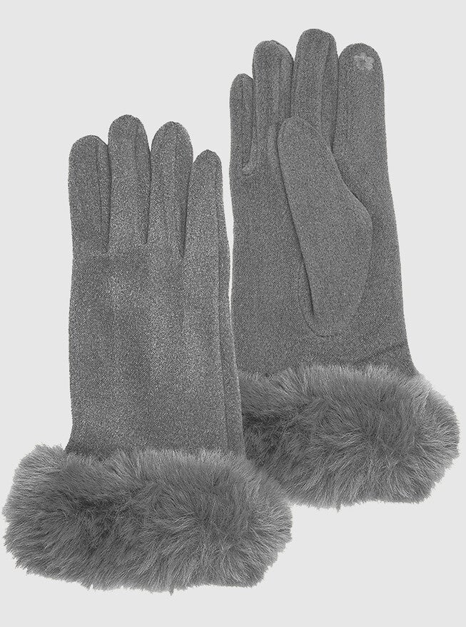 Gloves-Thermal Touch Screen Cashmere Feeling With Faux Fur Winter Gloves Grey, GREY / Charcoal Grey, hi-res image number 0