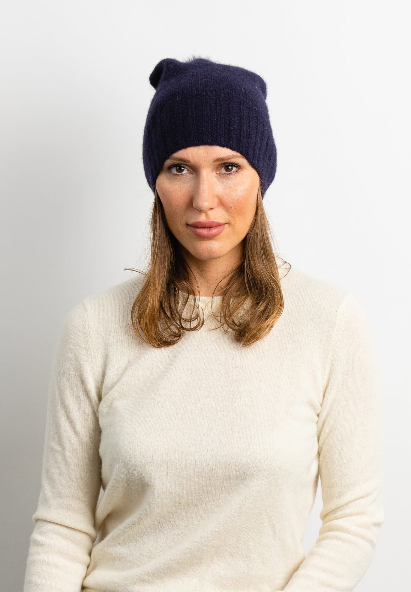 Classic Cashmere Slouch Hat, Navy / Navy, alternate image number 2