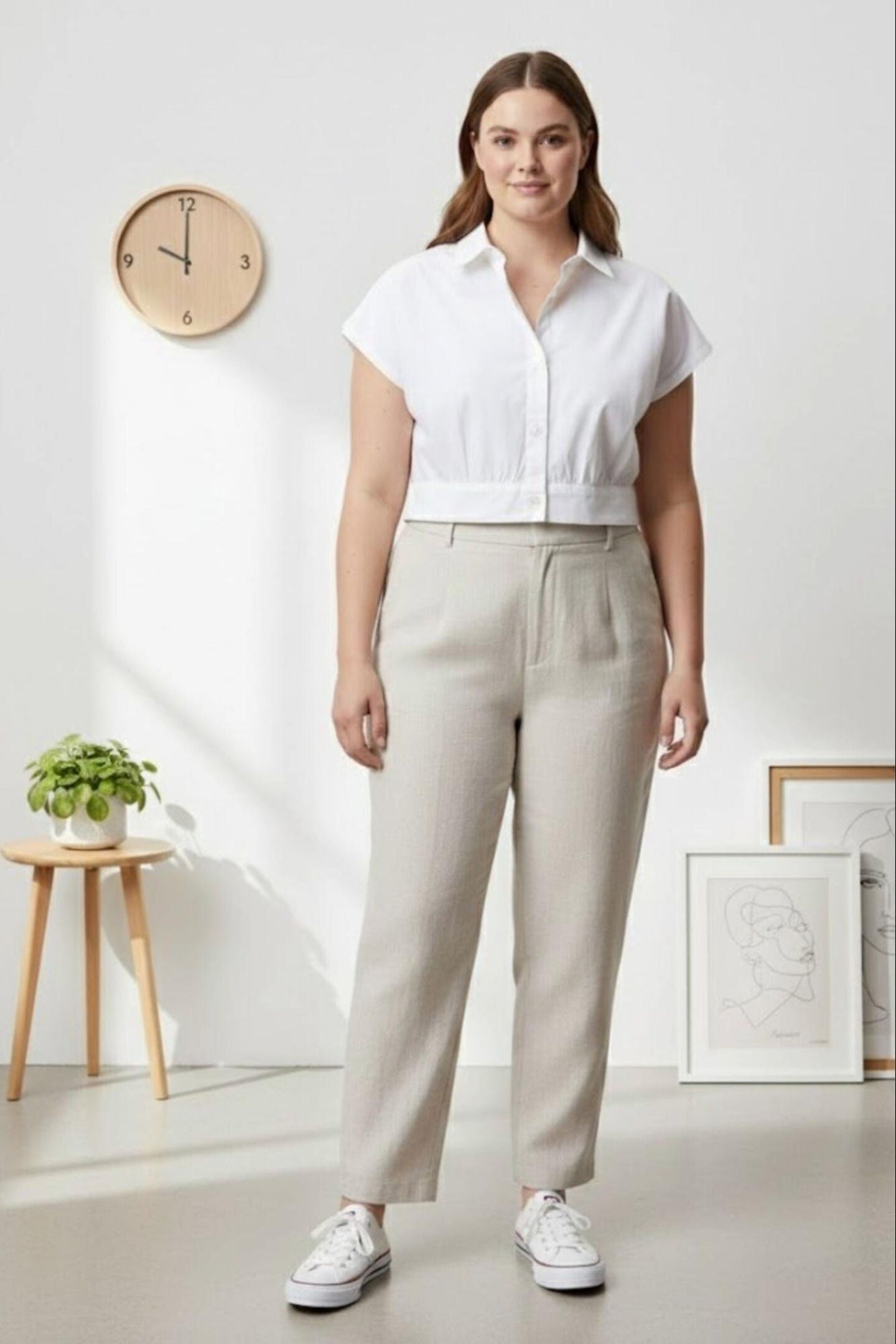 Oversized Crop Shirt, Shell Offwhite / White, alternate image number 5