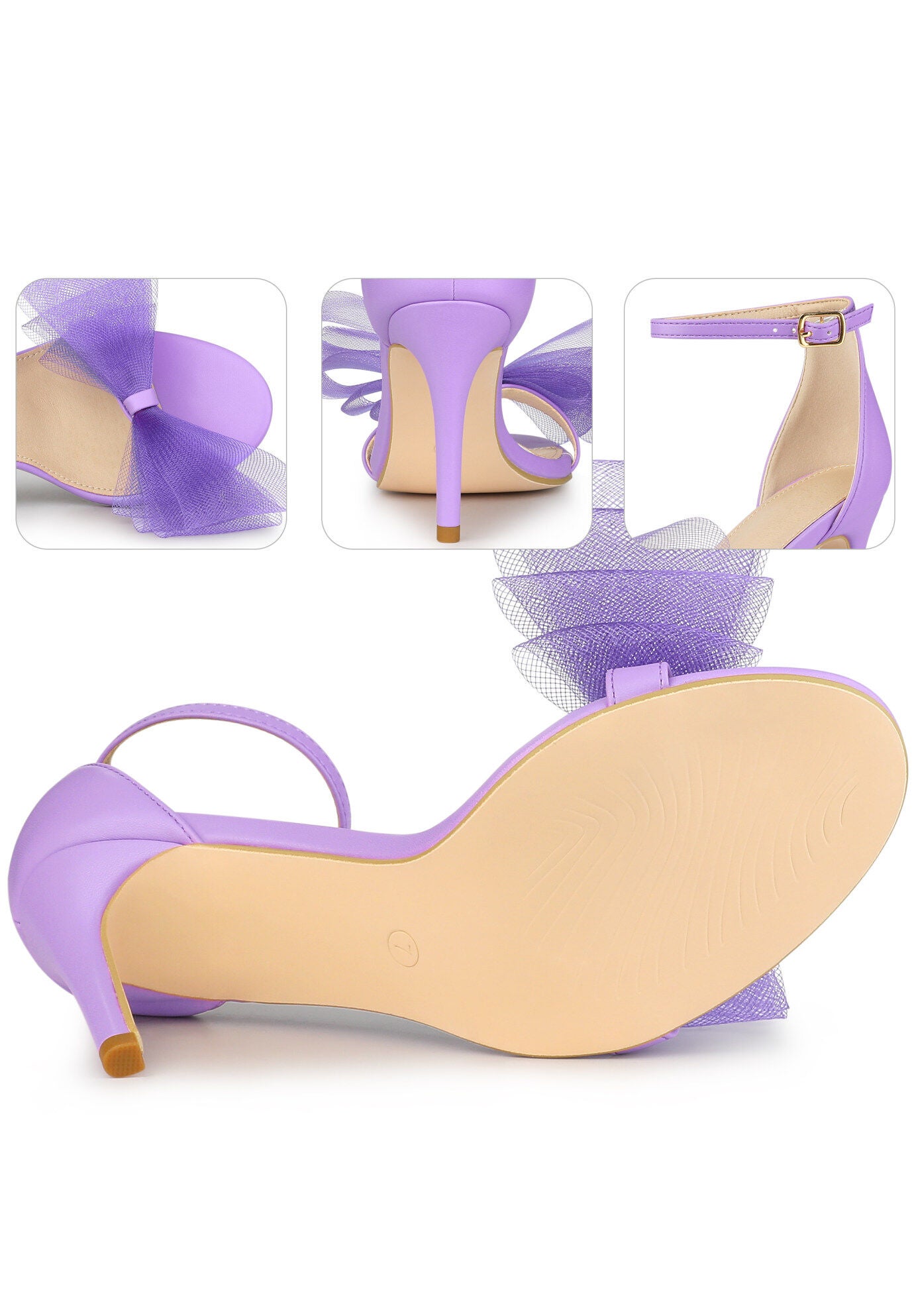 Open Toe Bow Tie Stiletto Heel Sandals, Purple / Purple, alternate image number 2
