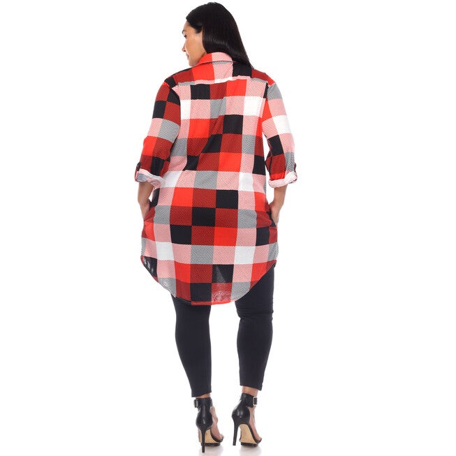Plaid Button Down Tunic Shirt, , alternate image number 8