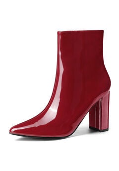 Red Chunky Heel Ankle Boots
