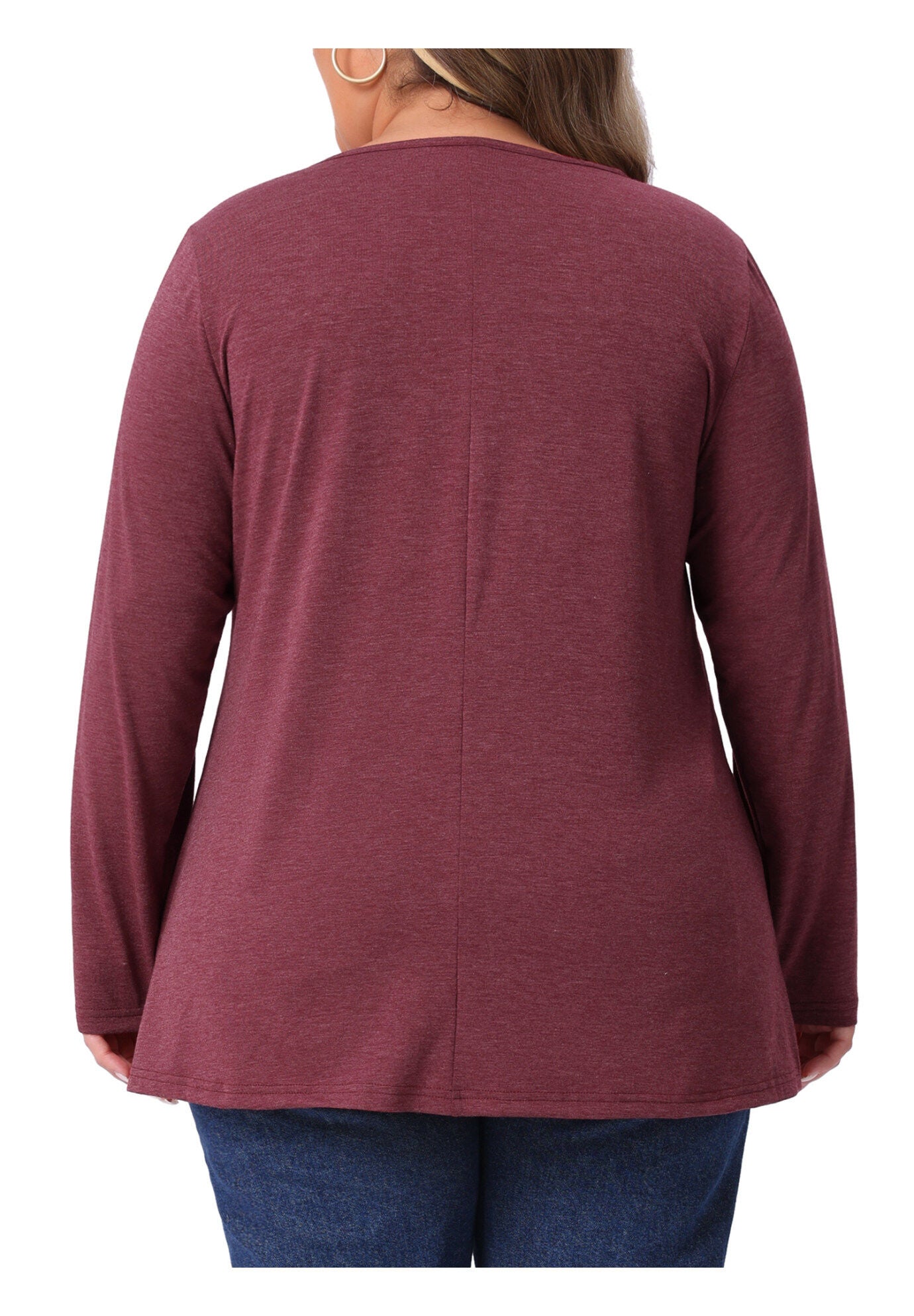 Pleated Blouses Crew Neck Casual T Shirt Tunic, Burgundy / Burgundy, alternate image number 3